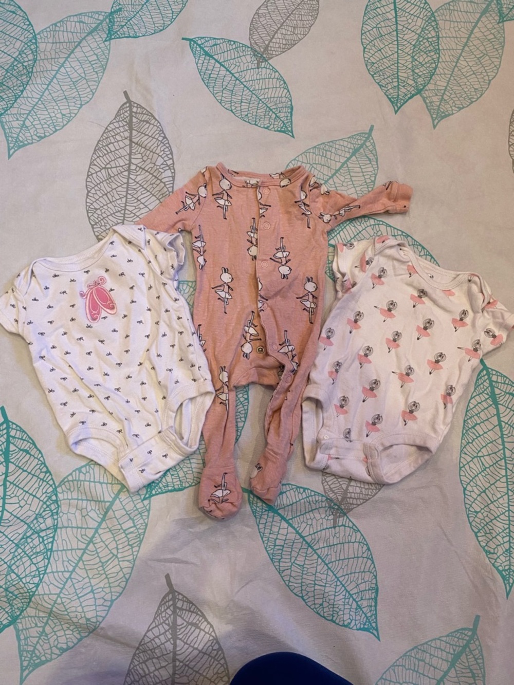 Joe Fresh Pink Ballet Print Footed One-Piece with Rococo White Ballet Bodysuits
